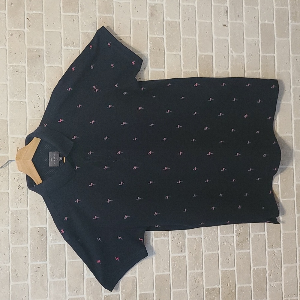 Peter Werth Men's Black and Pink Flamingo Prints Polo Shirt (Sz M)